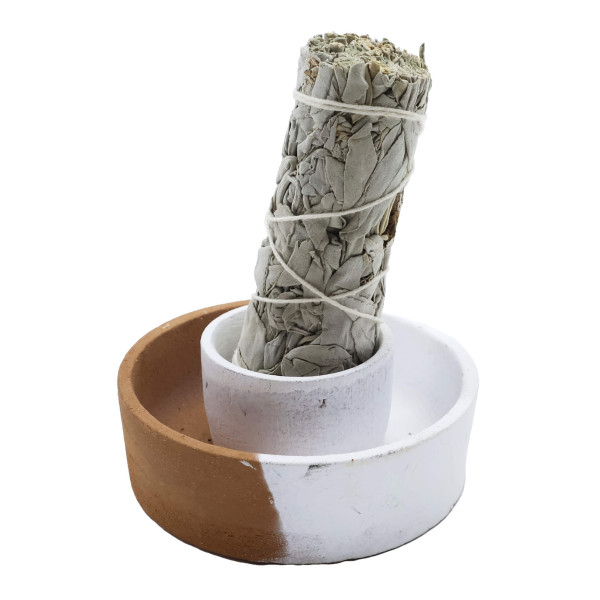 Brûleur de palo santo ou sauge en terre cuite bicolore de 9 cm Brûleur de palo santo ou sauge en terre cuite bicolore de 9 cm
