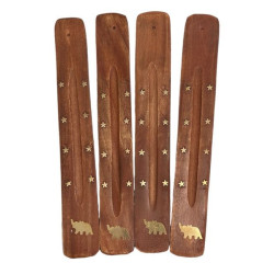 Lot de 10 portes encens pour bâton en bois et motif éléphant en laiton