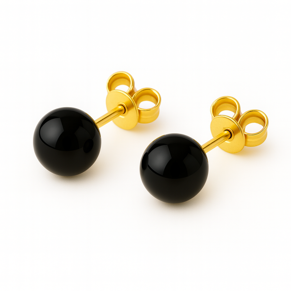 Clous d'oreilles plaqué or onyx de 6 mm