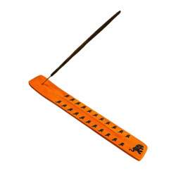 Porte encens orange en bois et motif éléphants argent
