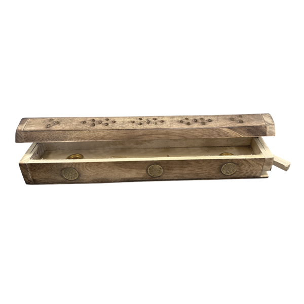 Porte encens grande boite motifs fleur de vie en bois de papri