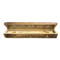 Porte encens grande boite motifs bouddha en bois de papri
