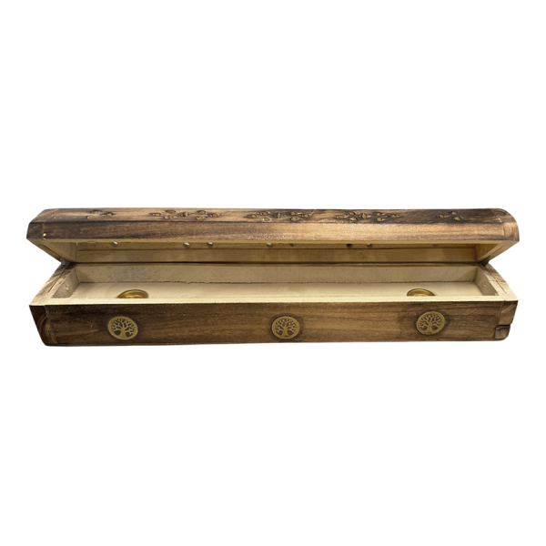 Porte encens grande boite motifs arbre de vie en bois de papri