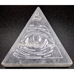 Plaque de sélénite gravée 3ème oeil 8 cm