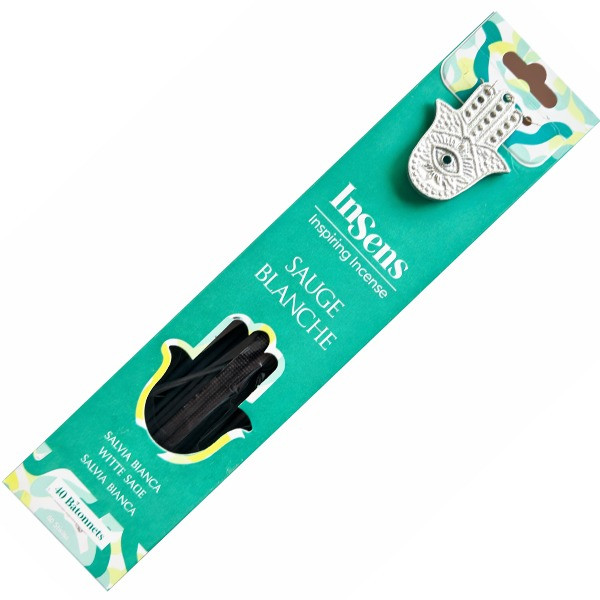 Paquet de 40 bâtonnets d'encens sauge blanche avec porte encens