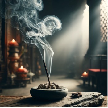Encens Sang de Dragon brûlant avec fumée aromatique
